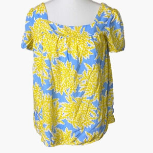 Crown &‎ Ivy Blue and Yellow Print Rayon Blouse